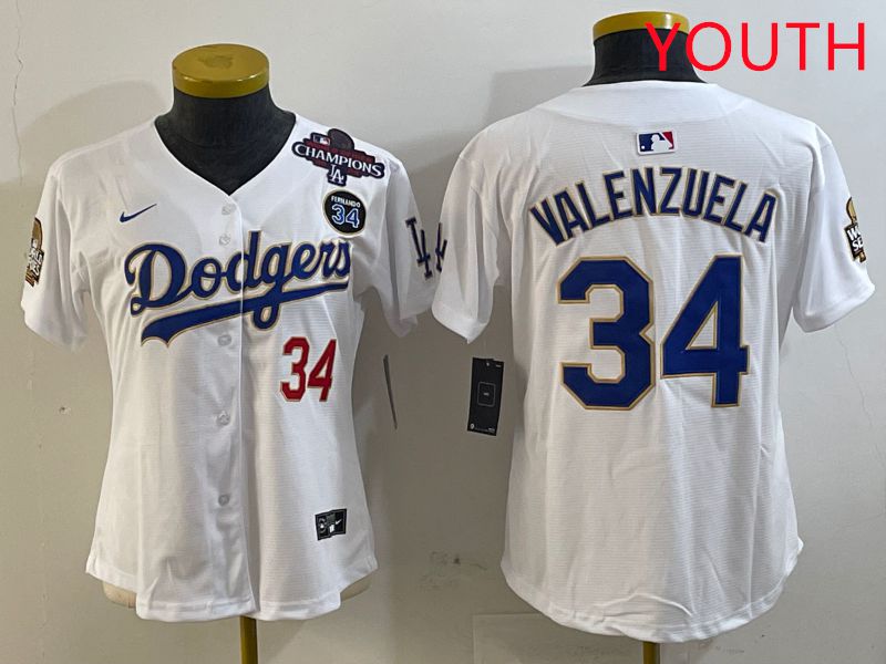 Youth Los Angeles Dodgers #34 Valenzuela White Game 2025 Nike MLB Jersey style 327->women mlb jersey->Women Jersey